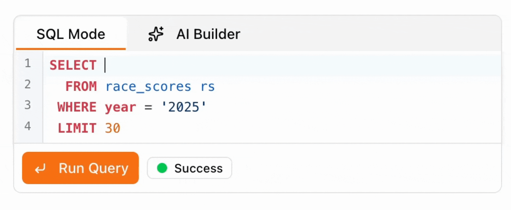 SQL query editor with syntax highlighting